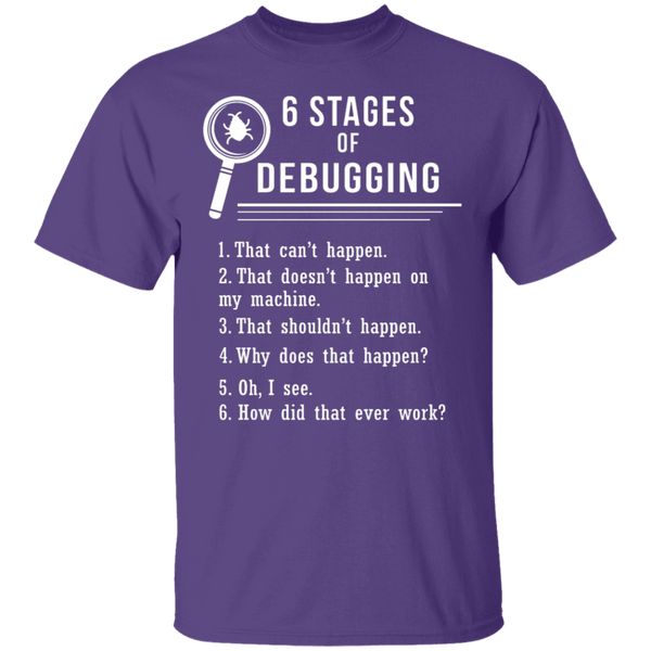 6 Stages Of Debugging T-Shirt CustomCat