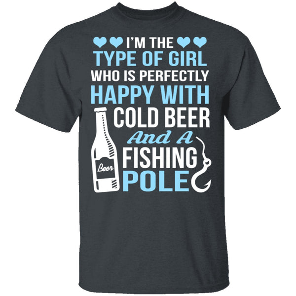 Cold Beer And Fishing Pole T-Shirt CustomCat