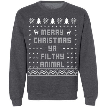 Buy dark-heather Merry Christmas Ya Filthy Animal, Ugly Sweaters