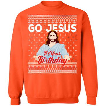Buy orange Go Jesus Ugly Christmas Sweater