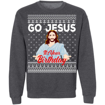 Buy dark-heather Go Jesus Ugly Christmas Sweater