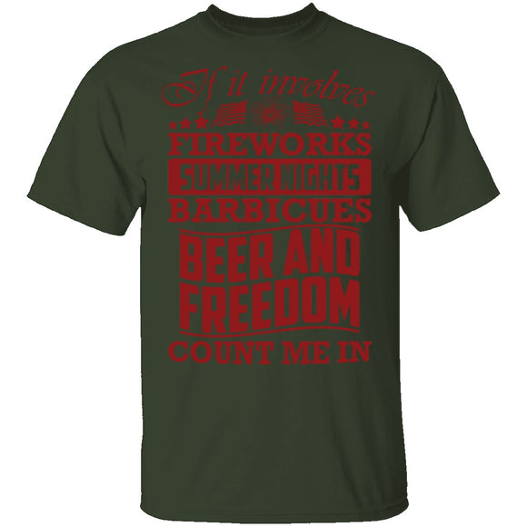 Fireworks Beer And Freedom T-Shirt CustomCat