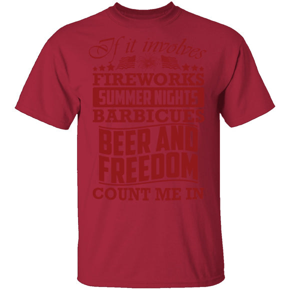 Fireworks Beer And Freedom T-Shirt CustomCat