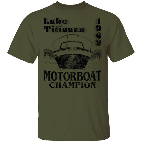 Lake Titicaca Motorboat Champion T-Shirt CustomCat