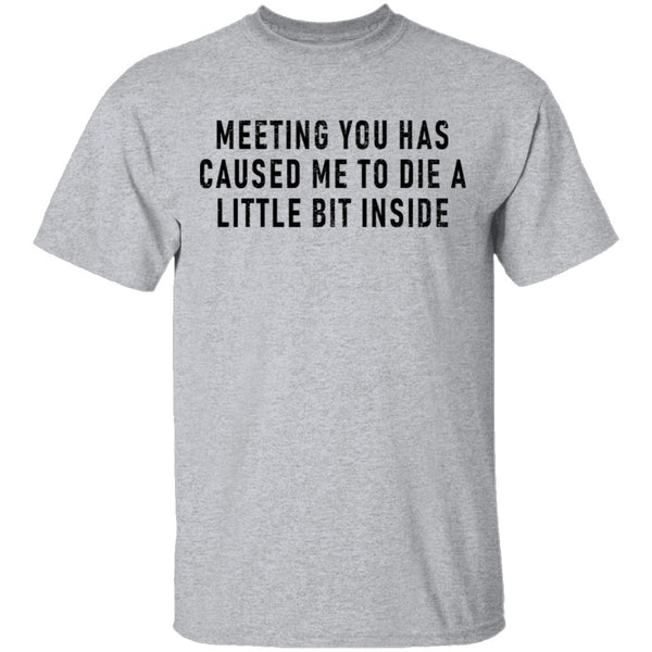 Meeting You Has Caused Me To Die A Little Bit Inside T-Shirt CustomCat