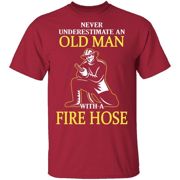 Old Man With A Fire Hose T-Shirt CustomCat