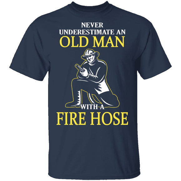 Old Man With A Fire Hose T-Shirt CustomCat