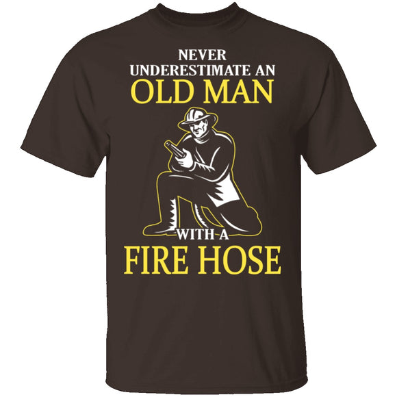 Old Man With A Fire Hose T-Shirt CustomCat