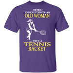 Old Woman With A Tennis Racket T-Shirt CustomCat