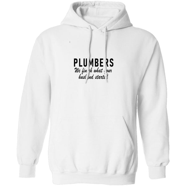 Plumbers We Finish What Your Husband Started T-Shirt CustomCat