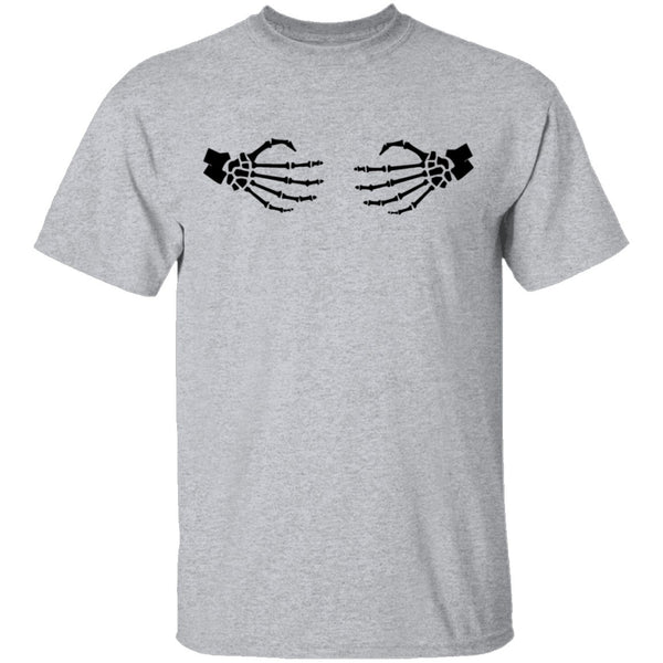 Skeleton Hands on Boobs T-Shirt CustomCat