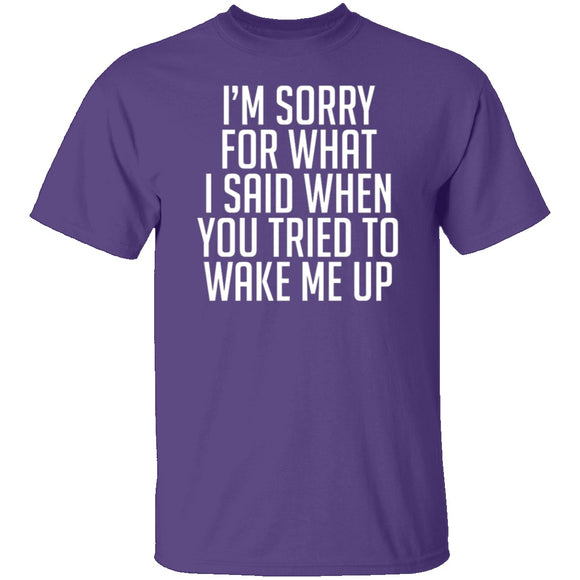 Sorry For What I Said When You Tried To Wake Me Up T-Shirt CustomCat