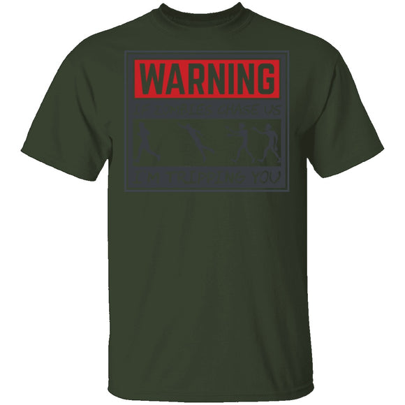 Zombie Chase Warning T-Shirt CustomCat